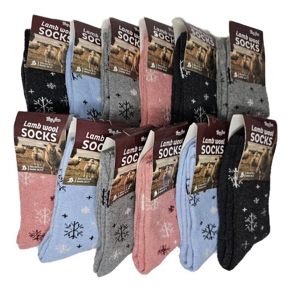 Women 12-Pack Lamb Wool Socks, Size 9-11, Winter Warm, Assorted Colors, NEW